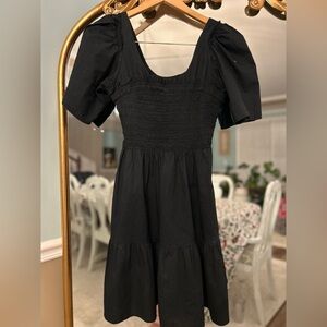 GAP Black Smocked Puff Sleeve Dress – Size M
